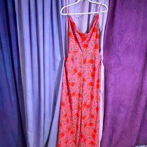 Anthropologie Pink Floral Wide Leg Jumpsuit